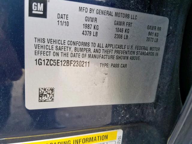 1G1ZC5E12BF230211 - 2011 CHEVROLET MALIBU 1LT 蓝色 照片 10