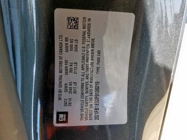 2G1FB1E32F9130219 - 2015 CHEVROLET CAMARO LS GRAY photo 10