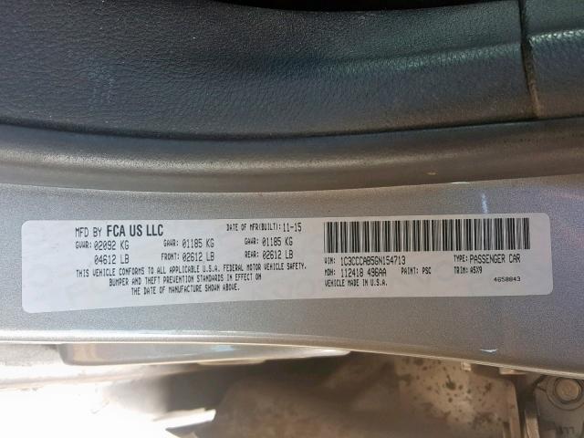 1C3CCCAB5GN154713 - 2016 CHRYSLER 200 LIMITE SILVER photo 10