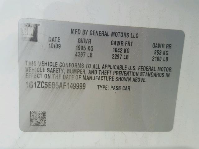 1G1ZC5EB5AF149999 - 2010 CHEVROLET MALIBU 1LT WHITE photo 10