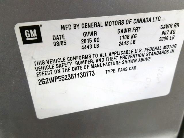 2G2WP552361130773 - 2006 PONTIAC GRAND PRIX SILVER photo 10