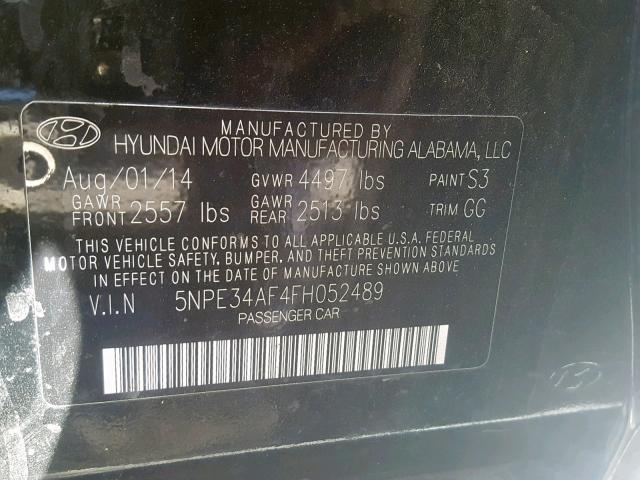 5NPE34AF4FH052489 - 2015 HYUNDAI SONATA SPO BLACK photo 10