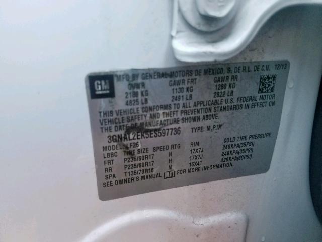 3GNAL2EK5ES597736 - 2014 CHEVROLET CAPTIVA LS 白色 照片 10