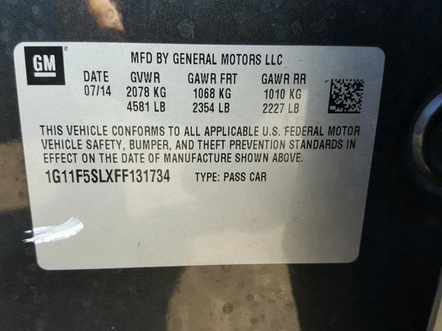 1G11F5SLXFF131734 - 2015 CHEVROLET MALIBU LTZ გრაფიტი ფოტო 10