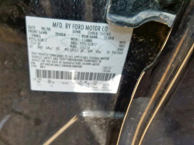 2FMDK36C38BB38698 - 2008 FORD EDGE SE BLACK photo 10