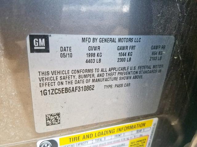 1G1ZC5EB6AF310862 - 2010 CHEVROLET MALIBU 1LT BROWN photo 10