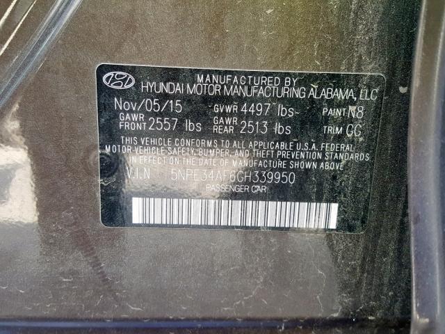 5NPE34AF6GH339950 - 2016 HYUNDAI SONATA SPO GRAY photo 10