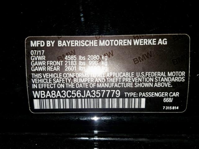 WBA8A3C56JA357779 - 2018 BMW 320 XI BLACK photo 10