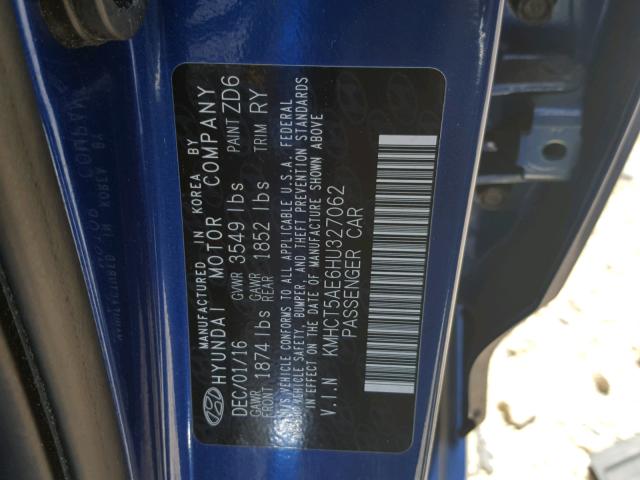 KMHCT5AE6HU327062 - 2017 HYUNDAI ACCENT SE BLUE photo 10