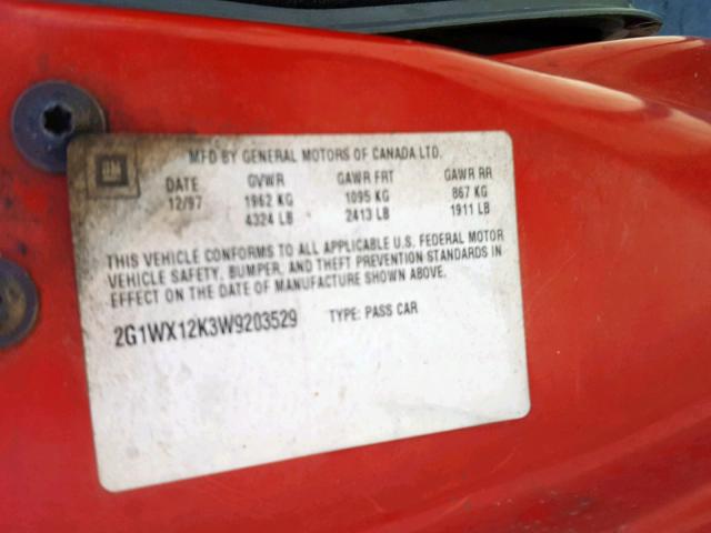 2G1WX12K3W9203529 - 1998 CHEVROLET MONTE CARL RED photo 10