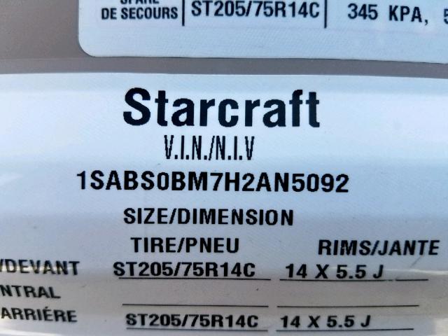 1SABS0BM7H2AN5092 - 2017 STAR CAMPER TAN photo 10