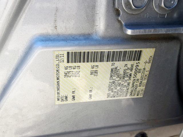 1N4AL2AP4CN500095 - 2012 NISSAN ALTIMA BAS SILVER photo 10