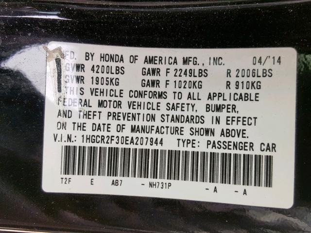 1HGCR2F30EA207944 - 2014 HONDA ACCORD LX BLACK photo 10