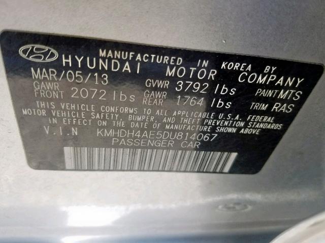 KMHDH4AE5DU814067 - 2013 HYUNDAI ELANTRA GL SILVER photo 10