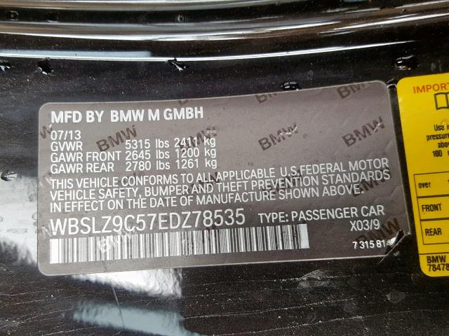 WBSLZ9C57EDZ78535 - 2014 BMW M6 BLACK photo 10