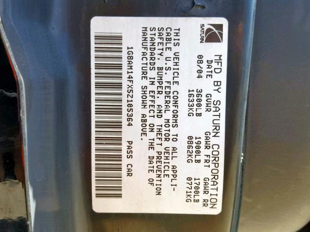 1G8AM14FX5Z105364 - 2005 SATURN ION LEVEL BLACK photo 10