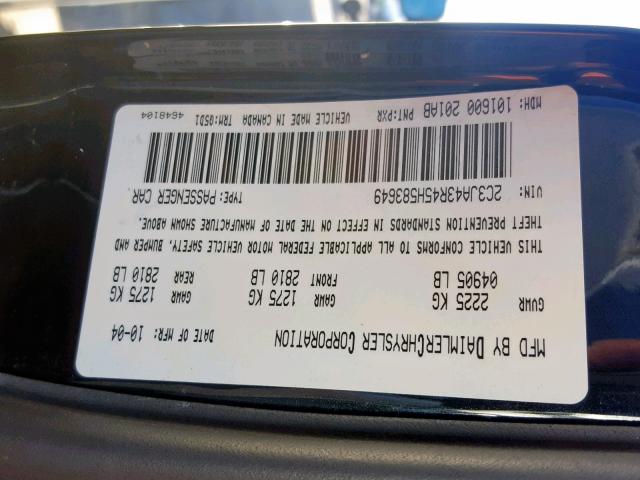 2C3JA43R45H583649 - 2005 CHRYSLER 300 BLACK photo 10