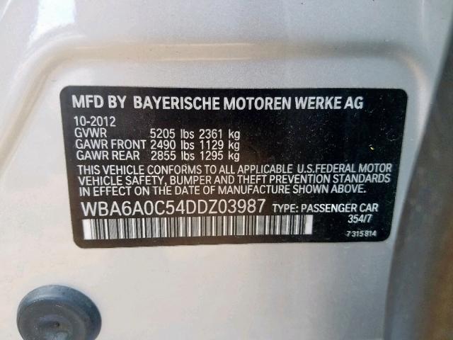 WBA6A0C54DDZ03987 - 2013 BMW 640 I SILVER photo 10