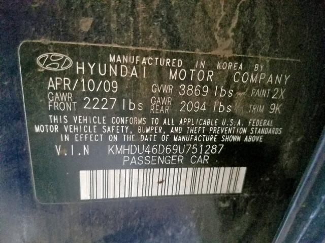 KMHDU46D69U751287 - 2009 HYUNDAI ELANTRA GL BLUE photo 10