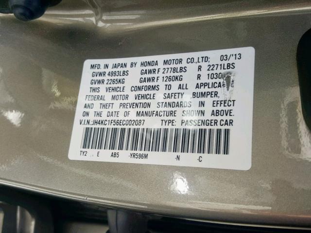 JH4KC1F56EC002087 - 2014 ACURA RLX TECH TAN photo 10