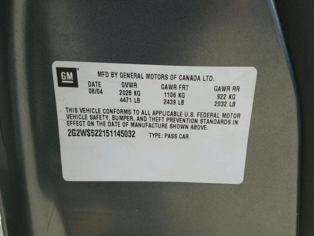 2G2WS522151145032 - 2005 PONTIAC GRAND PRIX GRAY photo 10