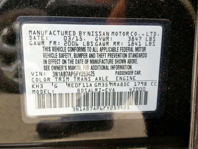 3N1AB7AP6FY253425 - 2015 NISSAN SENTRA S BLACK photo 10