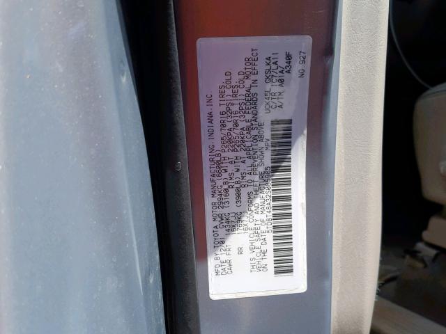 5TDBT48A32S085985 - 2002 TOYOTA SEQUOIA LI GRAY photo 10