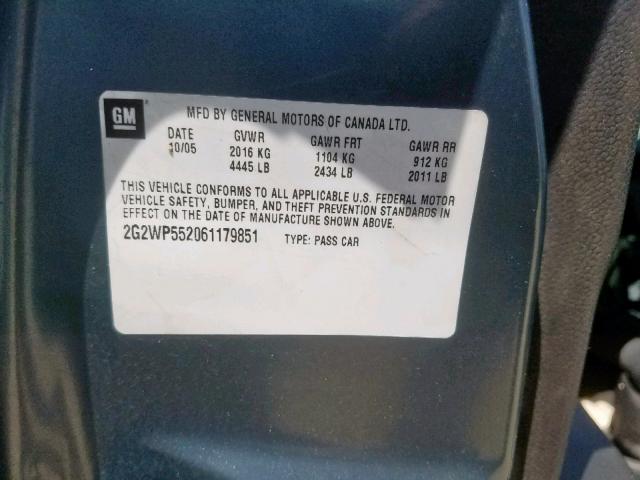 2G2WP552061179851 - 2006 PONTIAC GRAND PRIX GREEN photo 10