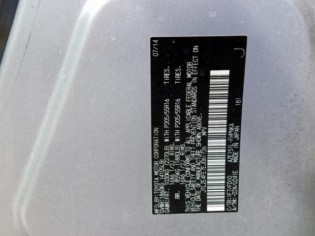 JTLZE4FE7EJ061726 - 2014 TOYOTA SCION XB ვერცხლისფერი ფოტო 10