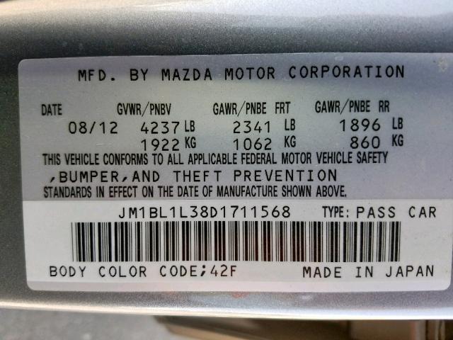 JM1BL1L38D1711568 - 2013 MAZDA SPEED 3 GRAY photo 10