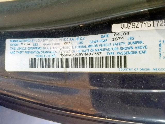 3VWCA21C9YM487767 - 2000 VOLKSWAGEN NEW BEETLE Mavi foto 10