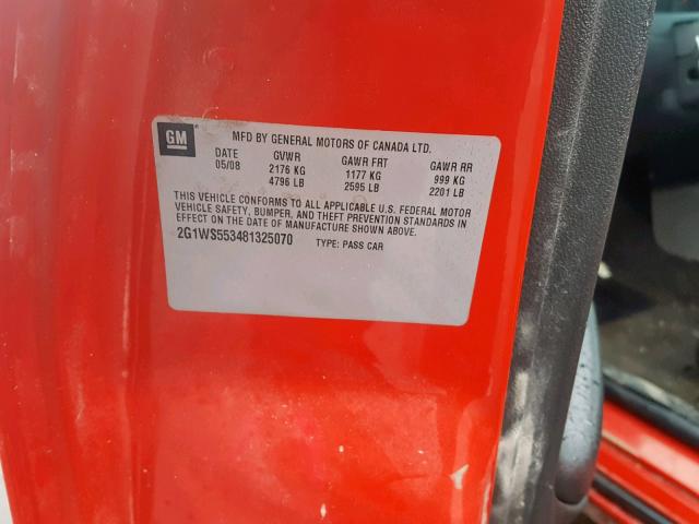 2G1WS553481325070 - 2008 CHEVROLET IMPALA POL RED photo 10