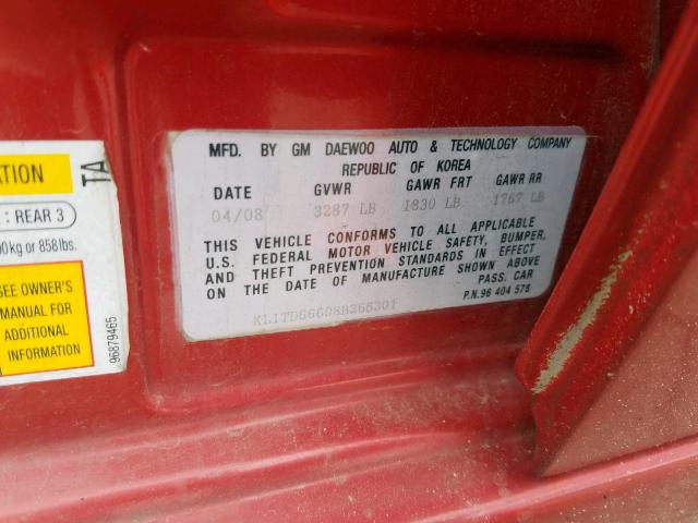 KL1TD66608B265301 - 2008 CHEVROLET AVEO BASE Qırmızı foto 10