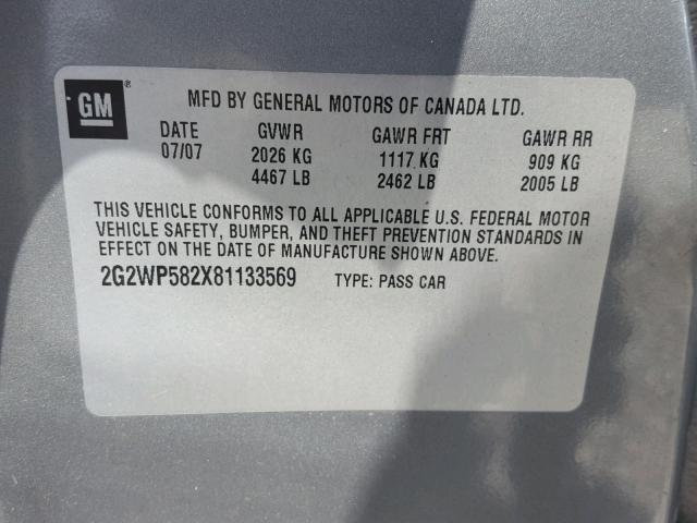 2G2WP582X81133569 - 2008 PONTIAC GRAND PRIX GRAY photo 10