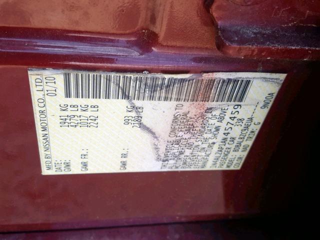 1N4AL2AP1AN457459 - 2010 NISSAN ALTIMA BAS RED photo 10