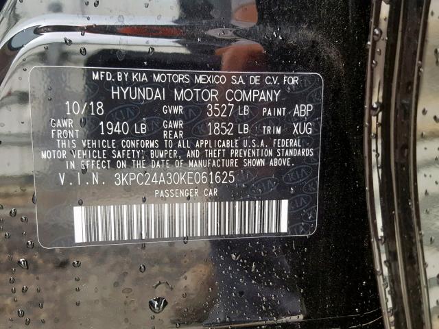 3KPC24A30KE061625 - 2019 HYUNDAI ACCENT SE BLACK photo 10