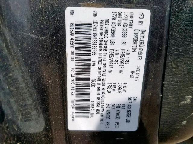 1D7HU18N13S130705 - 2003 DODGE RAM 1500 S GRAY photo 10