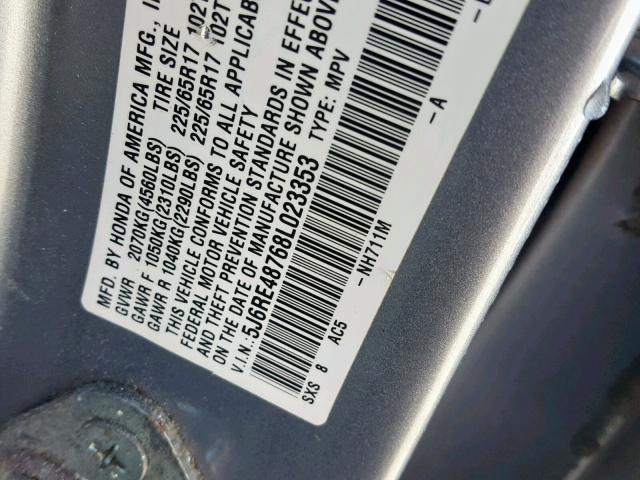 5J6RE48768L023353 - 2008 HONDA CR-V EXL SILVER photo 10