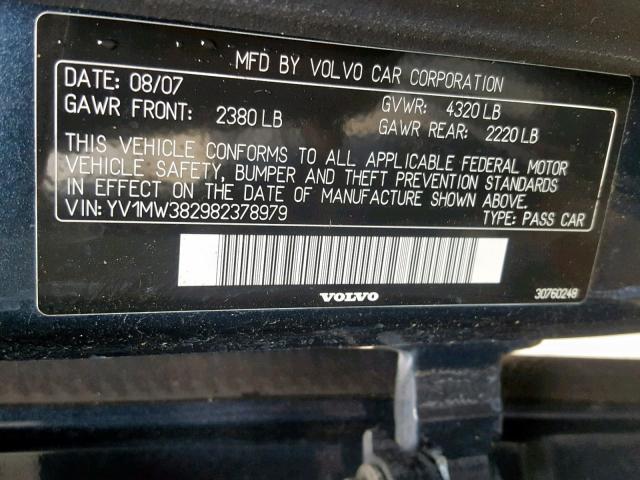 YV1MW382982378979 - 2008 VOLVO V50 2.4I BLUE photo 10