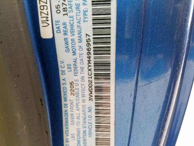 3VWDD21CXYM496957 - 2000 VOLKSWAGEN NEW BEETLE 蓝色 照片 10