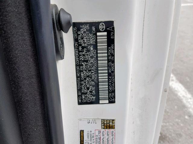 JTKDE177060074242 - 2006 TOYOTA SCION TC თეთრი ფოტო 10