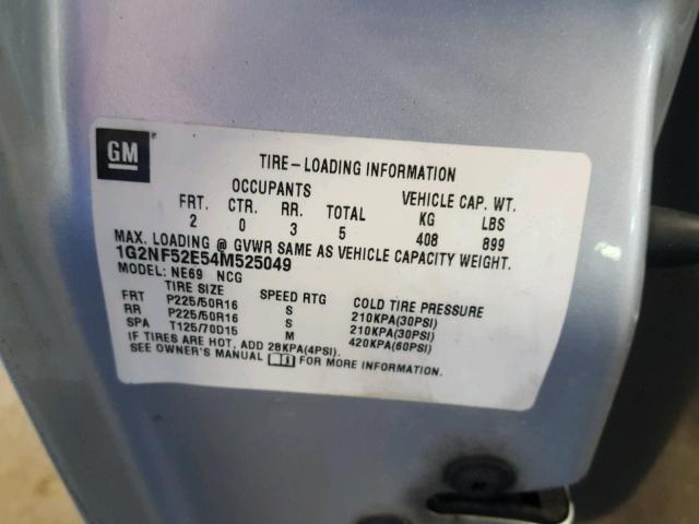 1G2NF52E54M525049 - 2004 PONTIAC GRAND AM S SILVER photo 10