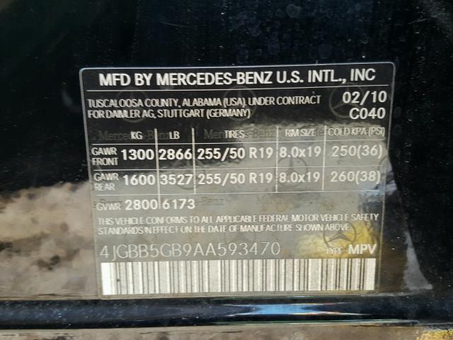 4JGBB5GB9AA593470 - 2010 MERCEDES-BENZ ML 350 BLACK photo 10