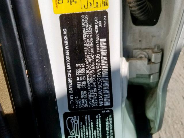 WBAVM5C52DVV90206 - 2013 BMW X1 XDRIVE3 Білий фото 10