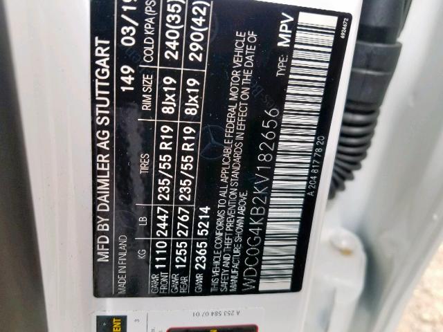 WDC0G4KB2KV182656 - 2019 MERCEDES-BENZ GLC 300 4M WHITE photo 10