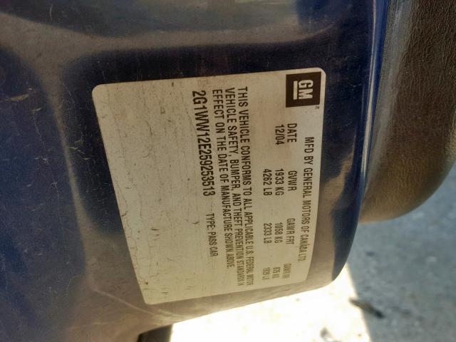 2G1WW12E259253513 - 2005 CHEVROLET MONTE CARL ლურჯი ფოტო 10