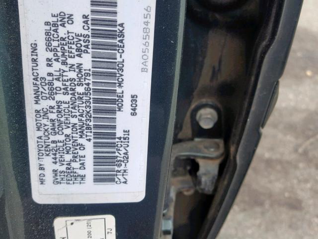 4T1BF32K33U564791 - 2003 TOYOTA CAMRY LE GREEN photo 10