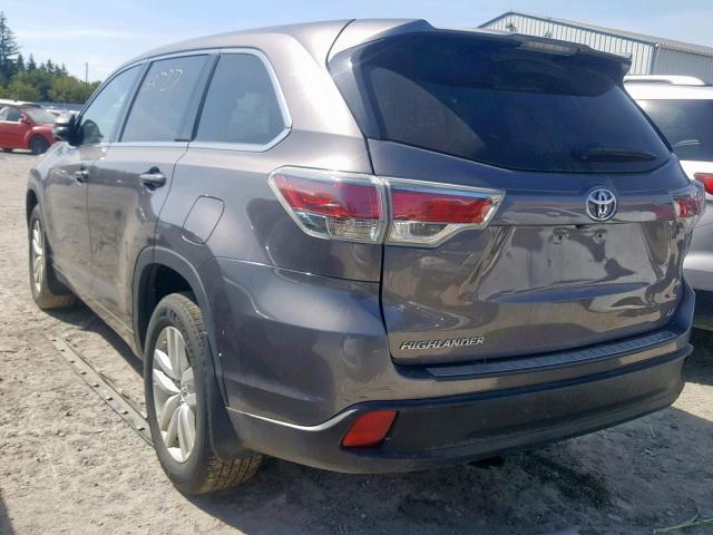 5TDZKRFH6GS121223 - 2016 TOYOTA HIGHLANDER GRAY photo 3