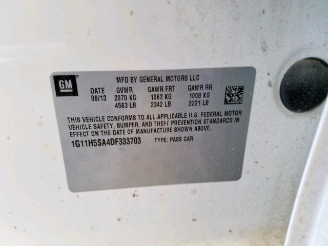 1G11H5SA4DF333703 - 2013 CHEVROLET MALIBU LTZ თეთრი ფოტო 10