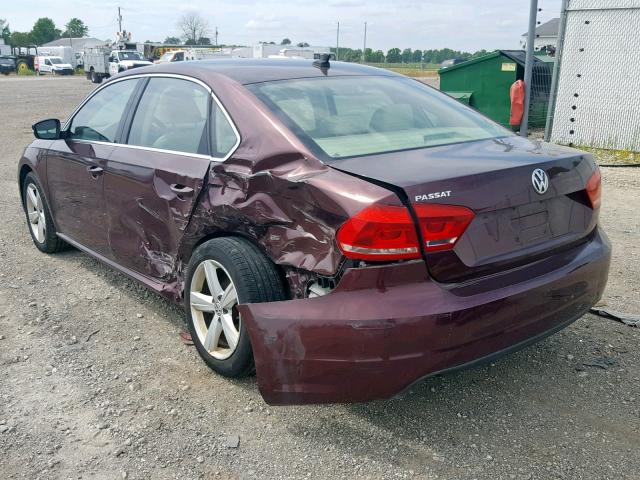 1VWBP7A31DC050591 - 2013 VOLKSWAGEN PASSAT SE MAROON photo 3